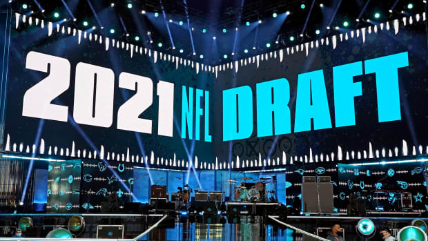 A view of the stage before the 2021 NFL Draft at First Energy Stadium.